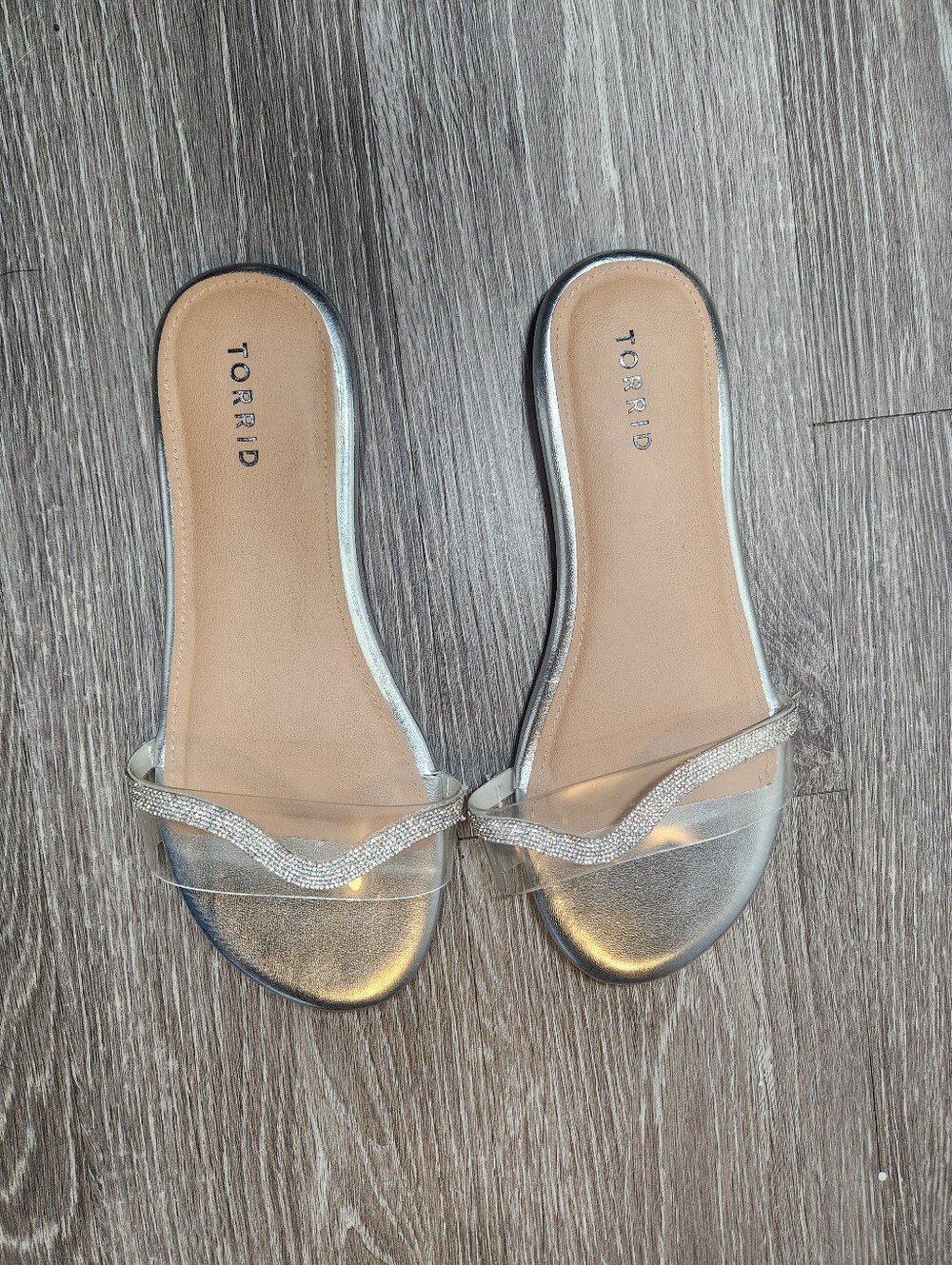 torrid Silver Clear Strap Slide Sandals with Rhinestone Accent WIDE